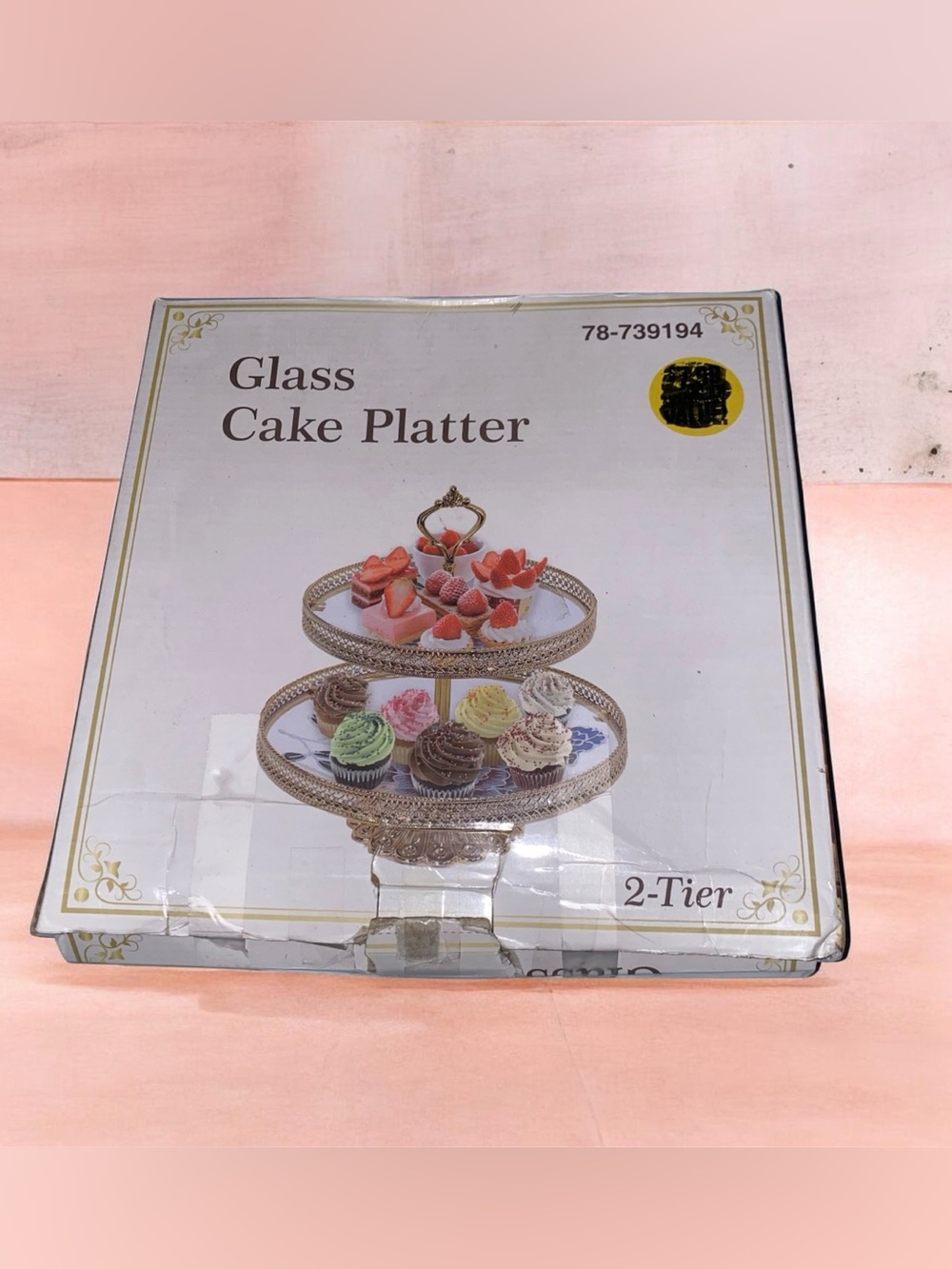 NWT’s 2-Tiered Glass Cake / Cupcakes Platter - Gold Tone Trimming - Picture 1 of 5
